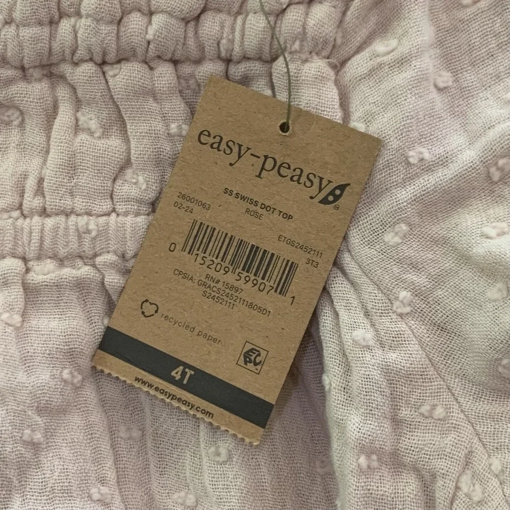 easy-peasy Toddler Girl Swiss Dot Top 4T New with Tags Sepia Rose Smock Organic